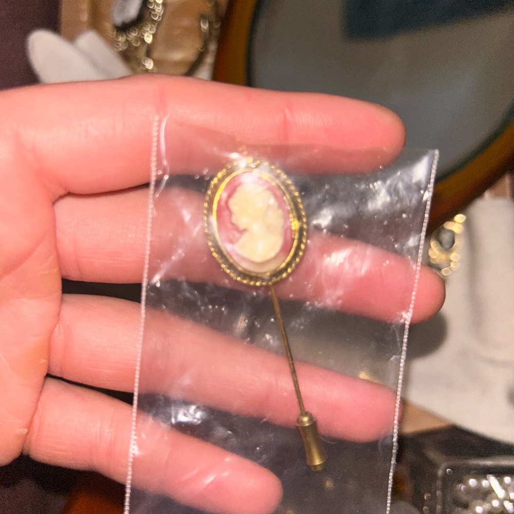 Elegant Gold and Pink Cameo Brooch